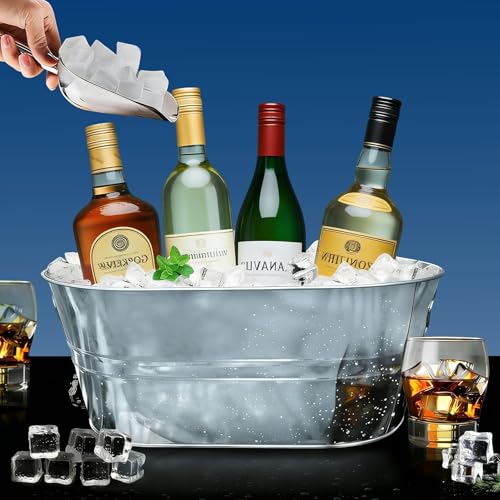 Galvanized Beverage Tubs - 4 Pack, 3 Gallon Ice Buckets for Parties & Drinks