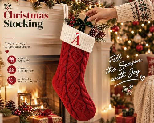 Edoneery 18 Inch Knit Christmas Stocking with Initial Letter, Red & White - Fireplace Decor
