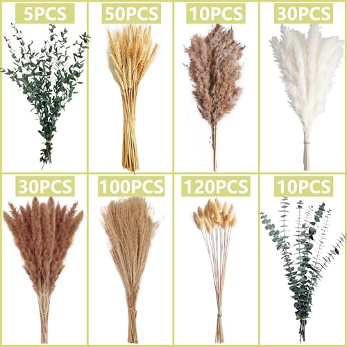355-Piece Dried Pampas Grass Bouquet Set, 17-Inch Dried Floral Arrangement
