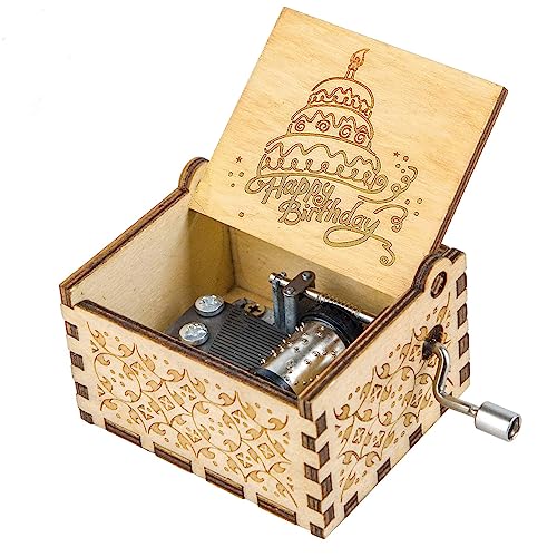 Happy Birthday Wooden Music Box, Hand Crank Musical Gift for Birthday