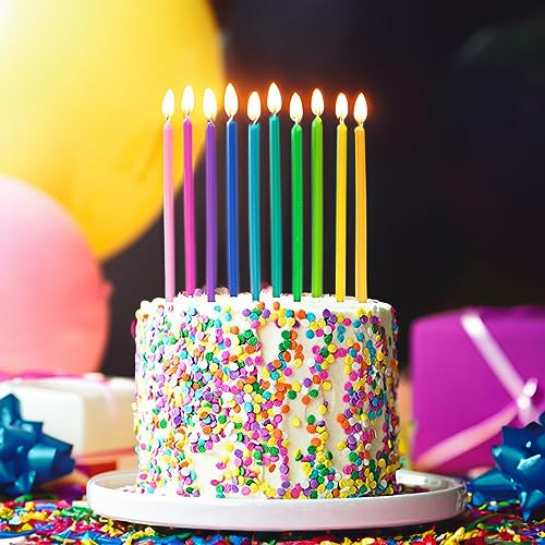 40 Rainbow Birthday Candles - 5.5” Tall, Smokeless & Unscented