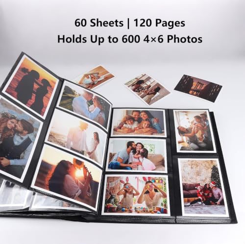 Large Capacity 600-Pocket 4x6 Photo Album with Premium PU Leather Cover