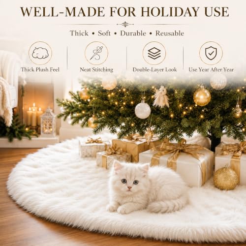 AISENO 36 Inch White Faux Fur Christmas Tree Skirt - Plush Tree Decorations