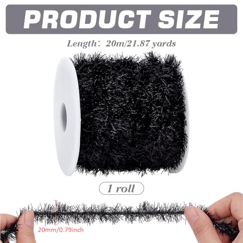 Black Thin Tinsel Garland Ribbon (0.8 Inch x 21.8 Yards) Shiny Holiday Trim