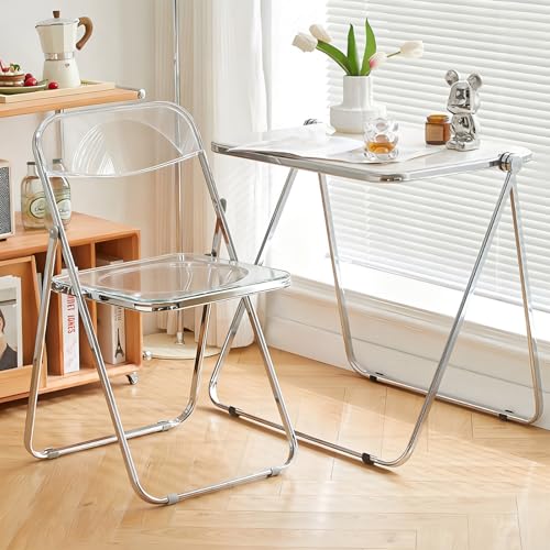 2-Pack Clear Acrylic Folding Chairs, Heavy Duty Space-Saving Seating