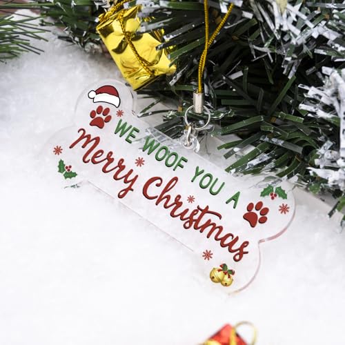 Sudikub Red Christmas Dog Stocking Ornament – Acrylic Holiday Gift, We Woof You A Merry Christmas