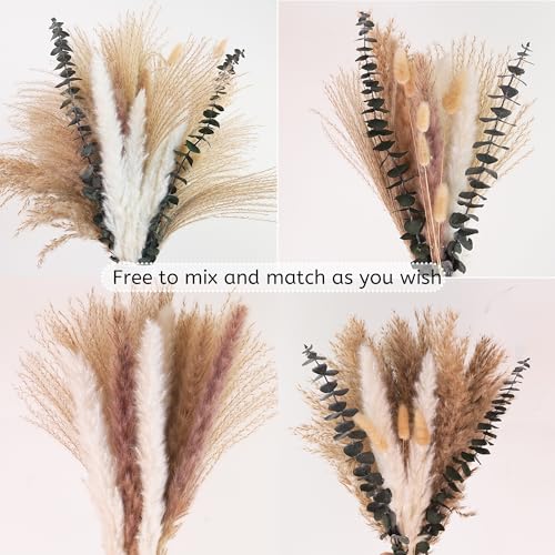 Dried Pampas Grass Bouquet - Boho Floral Centerpiece with Eucalyptus