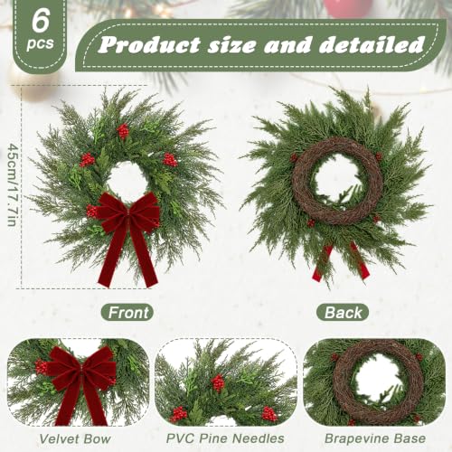 18 Inch Green Artificial Christmas Wreaths Bulk 6 Pcs Mixed Pine Holiday Decor