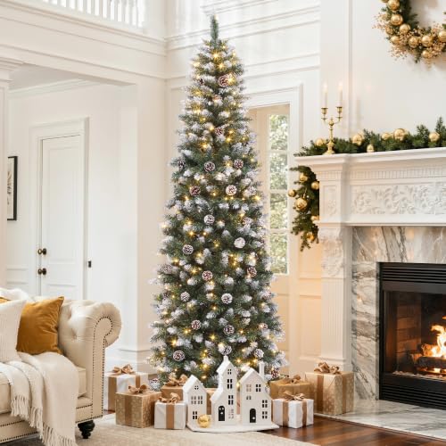 DWVO 7.5ft Pre-Lit Pencil Christmas Tree 350 LEDs with Remote – Green
