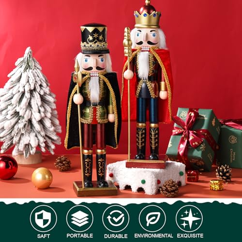 2-Piece Wooden Christmas Nutcracker Soldier Figures - 38cm Holiday Decor