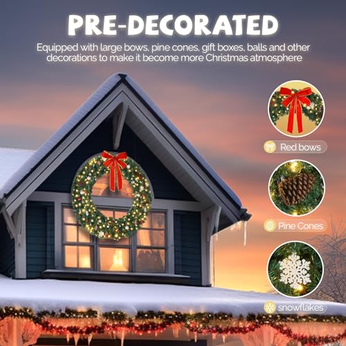 48-Inch Pre-Lit Artificial Christmas Wreath with 150 LED Lights & Ornaments