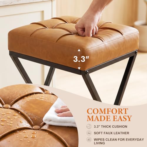 VATROS Walnut Counter Height Bar Stools Set of 2 - Faux Leather, 26 Inch, Backless