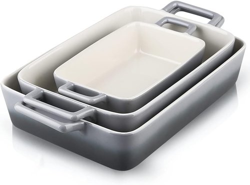 KOOV Bakeware Set - Ceramic Baking Dish Set with Rectangular Pans for Daily Use | 3-Piece, 12 x 8.5 Inches, Gradient Gray
