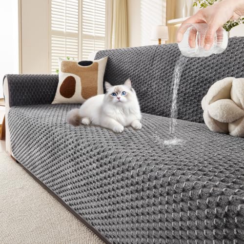Waterproof Plush Couch Cover for Dogs & Cats, 2 Cushion Slipcover - Grey