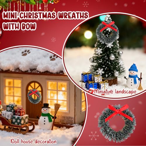 Mini Christmas Wreaths 20 Pcs Artificial Holiday Decorations with Red Bows
