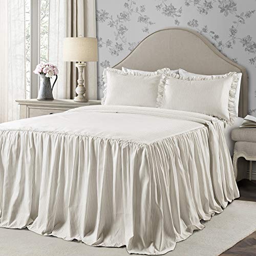 Lush Decor Ticking Stripe 3-Piece King Bedspread Set - Farmhouse Ruffle Bedding