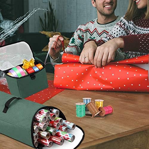 Primode Heavy Duty Christmas Gift Wrap Storage Bag - Long Wrapping Paper Organizer with Detachable Tote | 48" x 10" x 5" (Green)