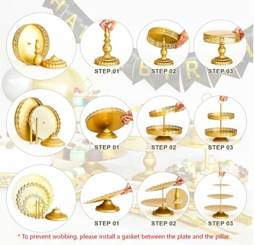 11 Pcs Gold Cake Stand Set for Wedding, Dessert Table Display Set for Birthday, Metal Square Serving Trays for Candy, Cupcake Pop Stand Holder Tower with Round Base for Celebration, The Platters for Party