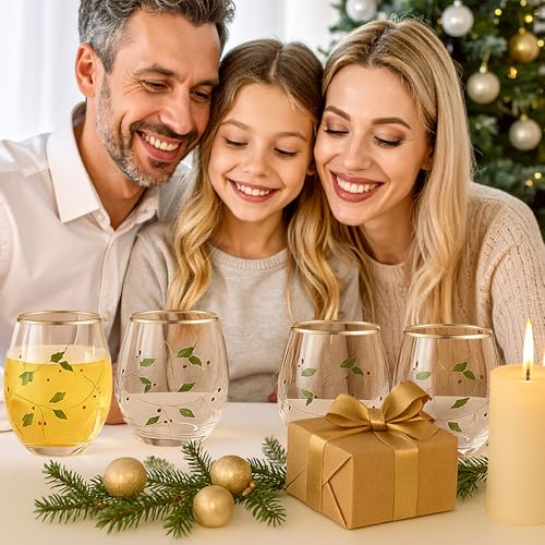 Gold Rim Stemless Wine Glasses Set of 4 20oz Borosilicate Handcrafted Italian Drinkware