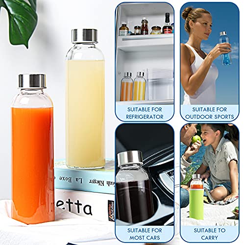 18 oz Glass Juice Bottles with Lids and Sleeves, 6 Pack