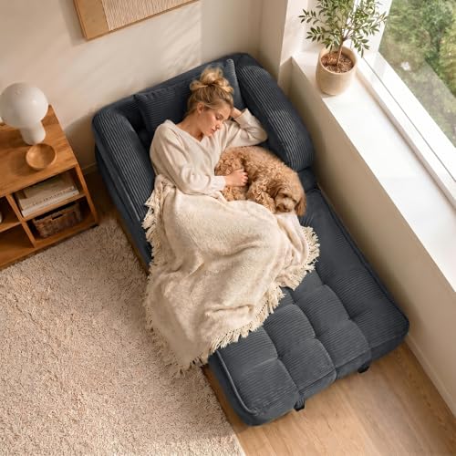 COTOSOF Dark Gray Folding Sofa Bed 3-in-1 Convertible Sleeper Chair with Armrests