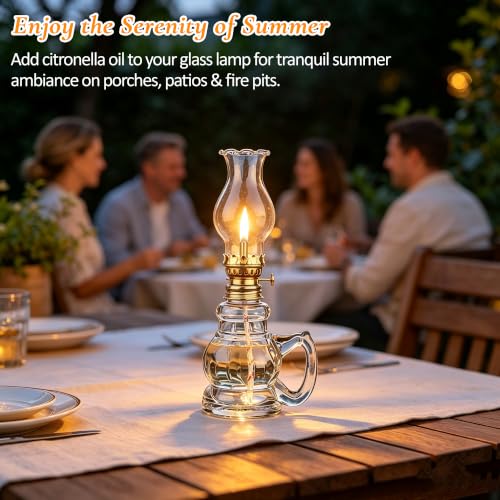 Clear Glass Kerosene Oil Lamps - 2 Pack Vintage Tabletop Lanterns