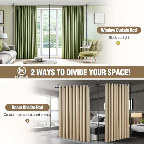 Adjustable Room Divider Curtain Rod, No-Drill Floor-to-Ceiling Tension Rod