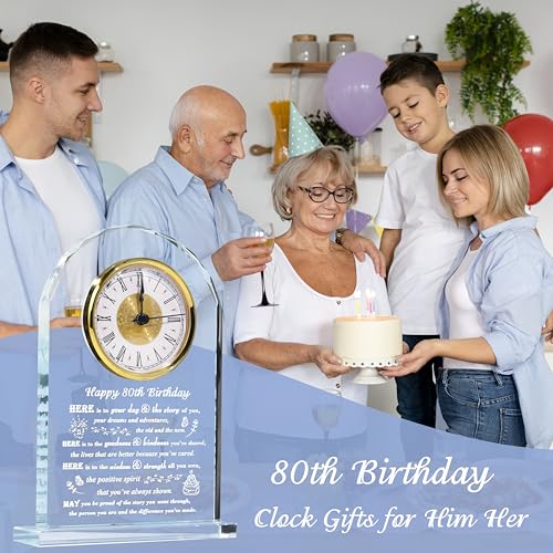 80th Birthday Crystal Clock Plaque - Personalized Gift for Mom and Dad