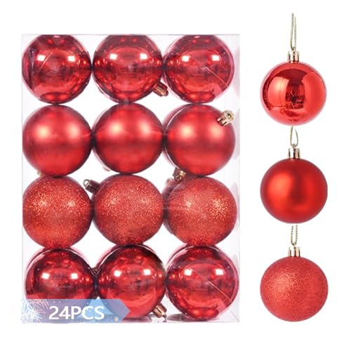 LydeLog Red Christmas Ball Ornaments 24 Pack 1.6 Inch Matte Glossy Glitter Shatterproof Holiday Decor
