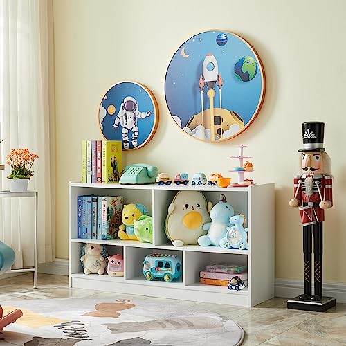 5-Section Kids Toy Storage Organizer and Wooden Bookshelf for Playroom