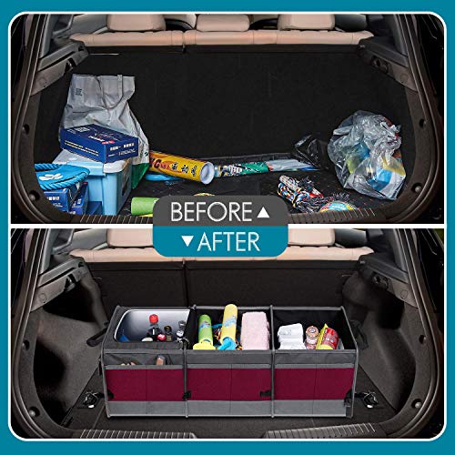ORIENT FAMULAY Trunk Organizer with Cooler - Wine Red, Collapsible Car Storage with Non-Slip Bottom