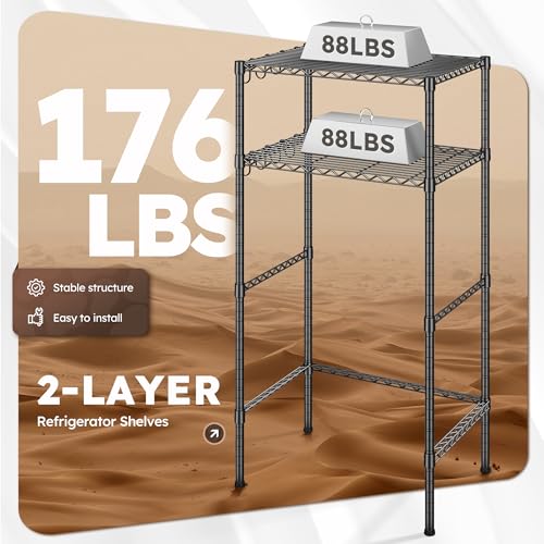 2-Tier Adjustable Mini Fridge Shelf and Storage Rack with Hooks
