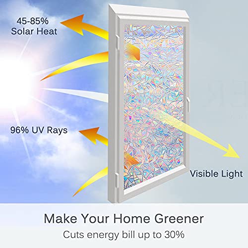 Stained Glass Rainbow Window Privacy Film - Static Cling, 17.5" x 78.7"
