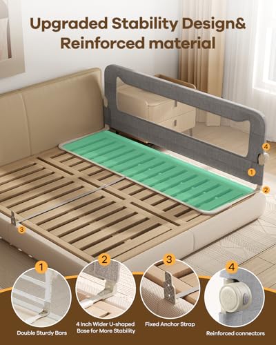 GrowthFun Foldable Toddler Bed Rail 71in Reinforced Safety Guard for Queen
