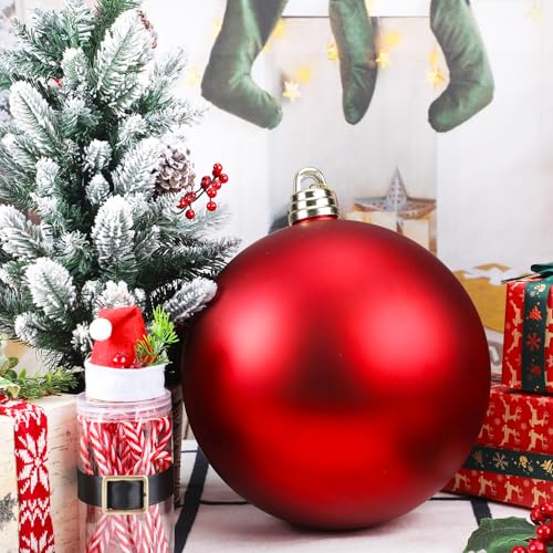 Threan 10 Inch Red Matte Christmas Ball Ornament - Matte Red Large 10"