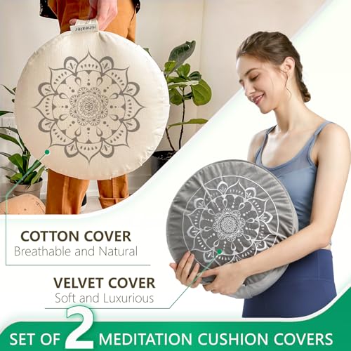Large Velvet Meditation Cushion with Buckwheat Hulls for Yoga and Floor Seating