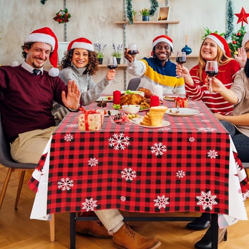 Staraise 3Pcs Red & Black Buffalo Plaid Christmas Tablecloths 51.2x86.6in Disposable Waterproof