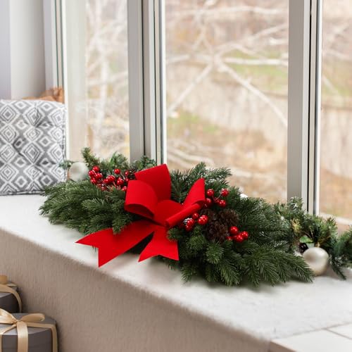 24.5-Inch Artificial Christmas Swag with LED Lights and Red Berries