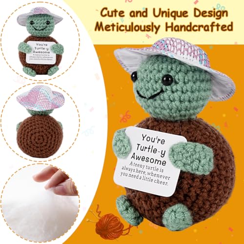 Handmade Crochet Turtle Doll with Encouragement Card and Healing Crystal