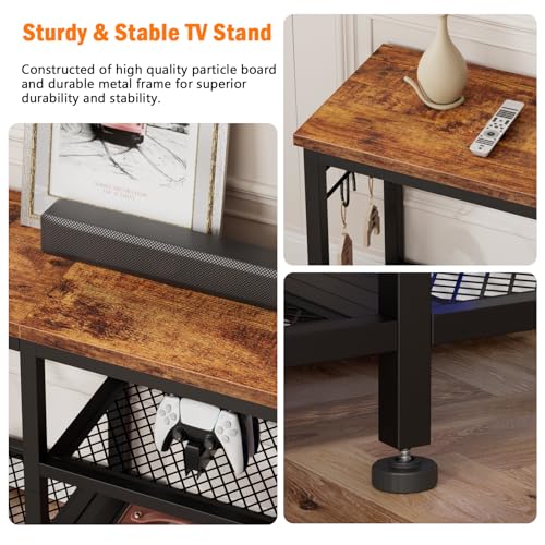 Rustic Brown TV Stand for TVs up to 55 Inch, Media Console Table with Shelves