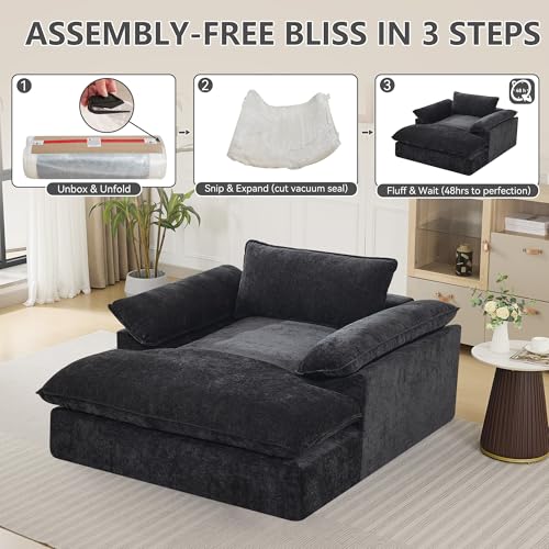 69" Oversized Chenille Chaise Lounge Chair with Ottoman, Dark Grey
