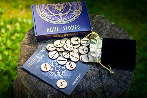 Viking Rune Stones Set for Divination with Beginner Guide and Pouch
