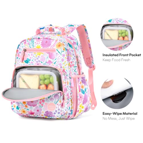 Mibasies Kids Pink Flower Backpack for Girls - 12L School Bookbag