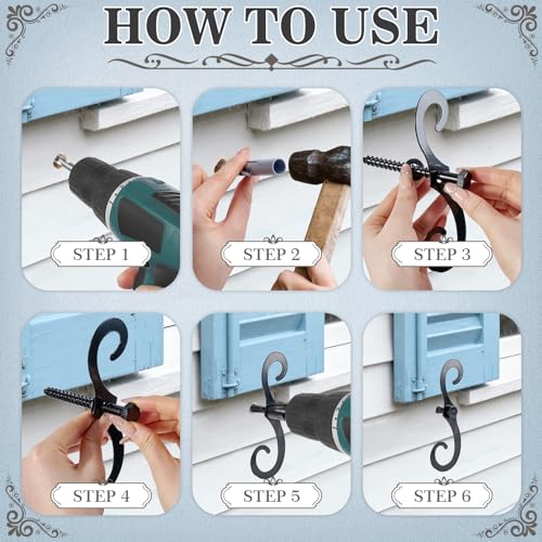 6-Pack 6.3 Inch S-Style Shutter Dogs - Decorative Metal Tieback Hardware