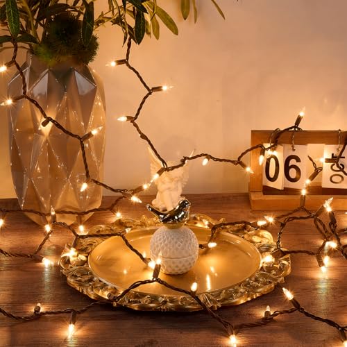 Chatool 100 Count Warm Brown Christmas Lights on Brown Wire, 21ft - Connectable