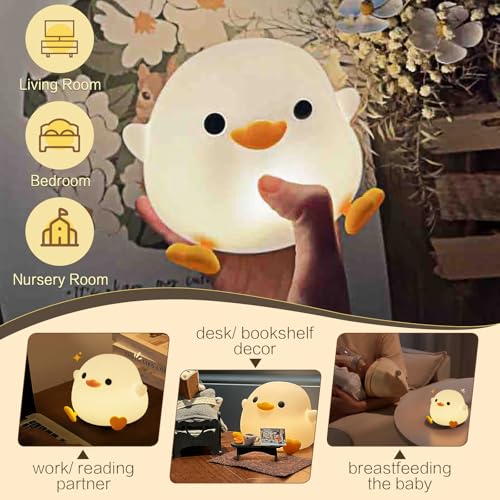 Cute Duck Silicone Night Light - Dimmable Touch Lamp for Nursery & Kids