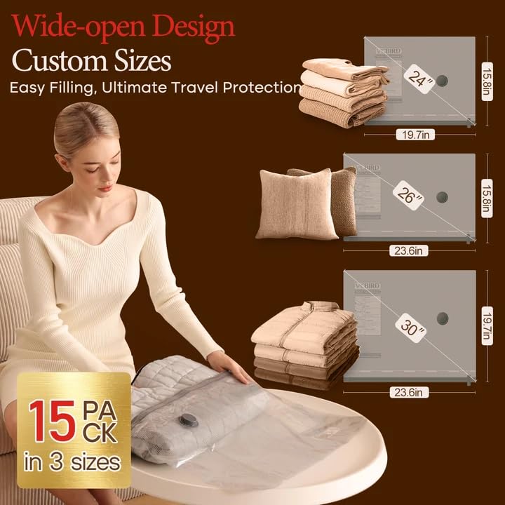 Vacbird Travel Vacuum Bags with Rechargeable Pump, Space Saver Set