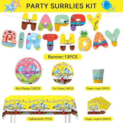 Cartoon Sponge Birthday Party Supplies Set - Tableware for 10 Kids