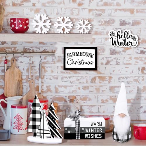 Yinder 11-Piece Winter Tiered Tray Decor Set, Wooden Farmhouse Table Signs