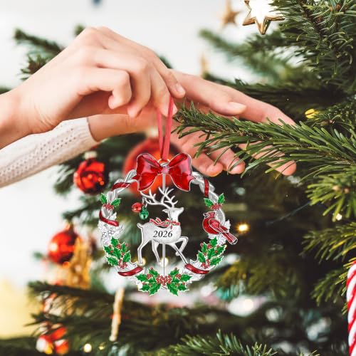 Sophena Large Dated 2026 Christmas Ornament with Rotatable Deer for Tree & Wreath Decoration
